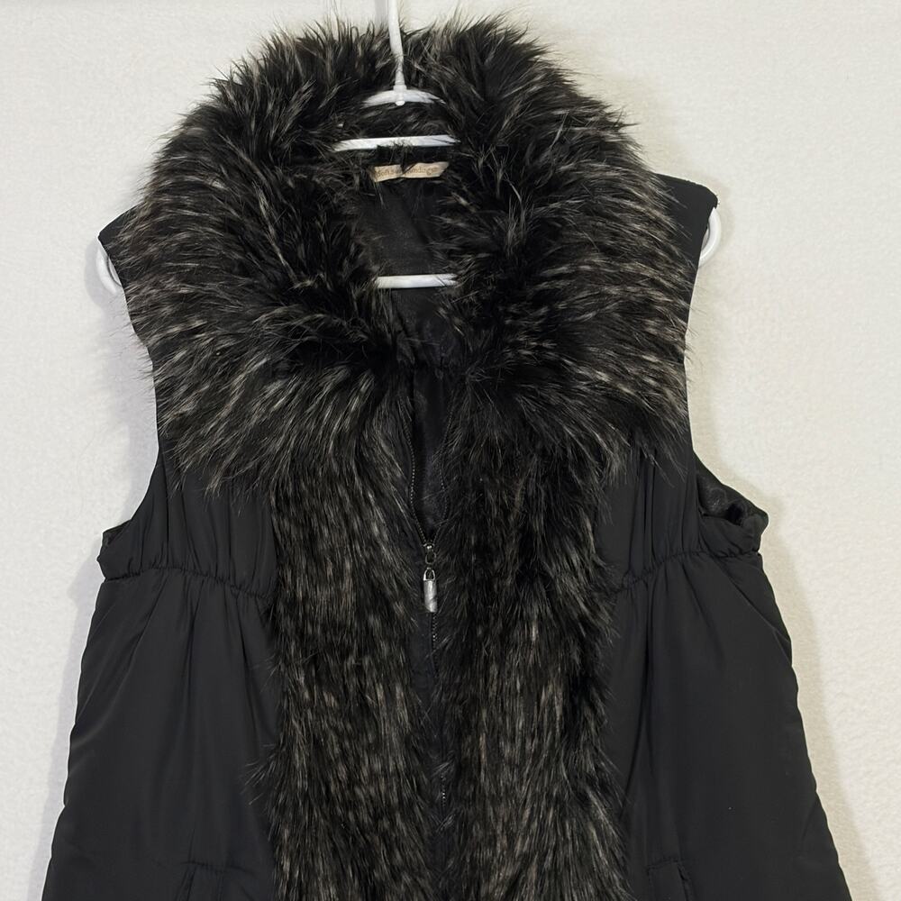 Soft Surroundings Puffer Vest Womens XL Black Fur Trim Full Zip Quilted Jacket - Picture 10 of 10